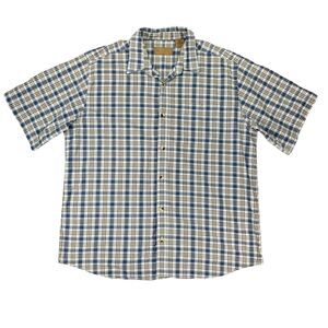 Clearwater Outfitters Shirt Men XXL 2XL Blue Plaid Cotton Button Up Short Sleeve